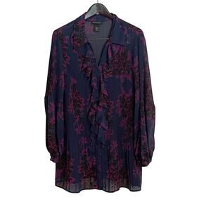 Lane Bryant Sheer Top Flowy Floral Ruffles Blue Purple Size 22/24